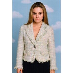 Tweed Fringe Fairy Jacket Y2K Clueless Pastel, Parisian Bouclé Blazer Plaid VTG